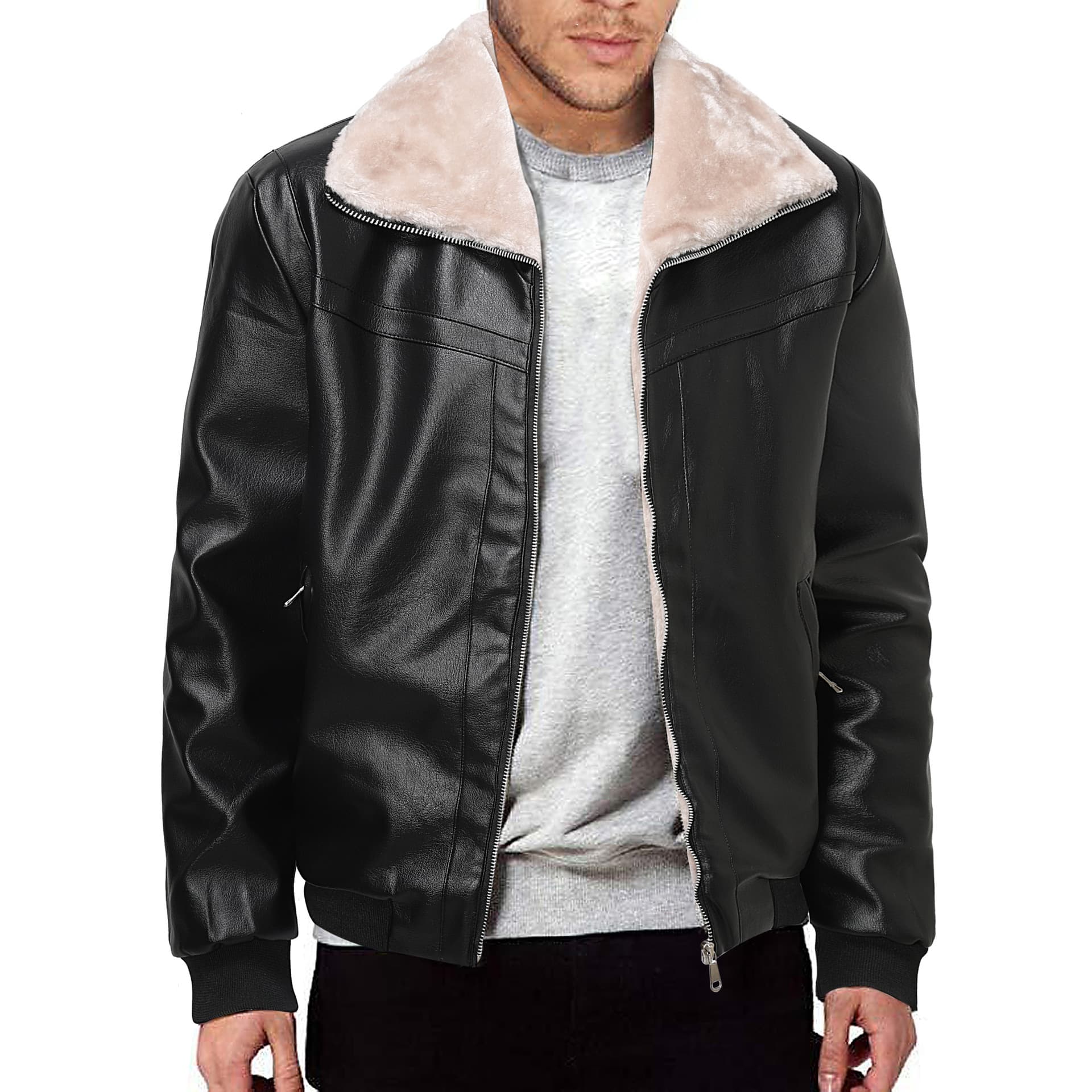 2026 New Spring Locomotive Men's Casual Fleece Leather Jacket Fleece Locomotive Jacket