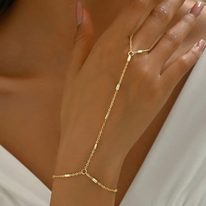 SHEIN Cross-Border Hot-Selling Simple Copper Tube Bracelet Integrated Fashionable Wear Ring Back Of Hand Chain For Women