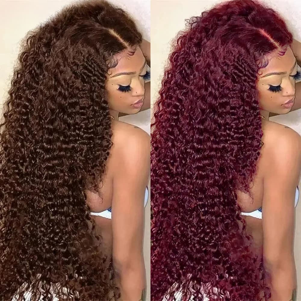 30 Inch Chocolate Brown Lace Front Wigs Human Hair Brazilian Water Wave Ginger Burgundy 13x6 HD Lace Frontal Human Hair Wig