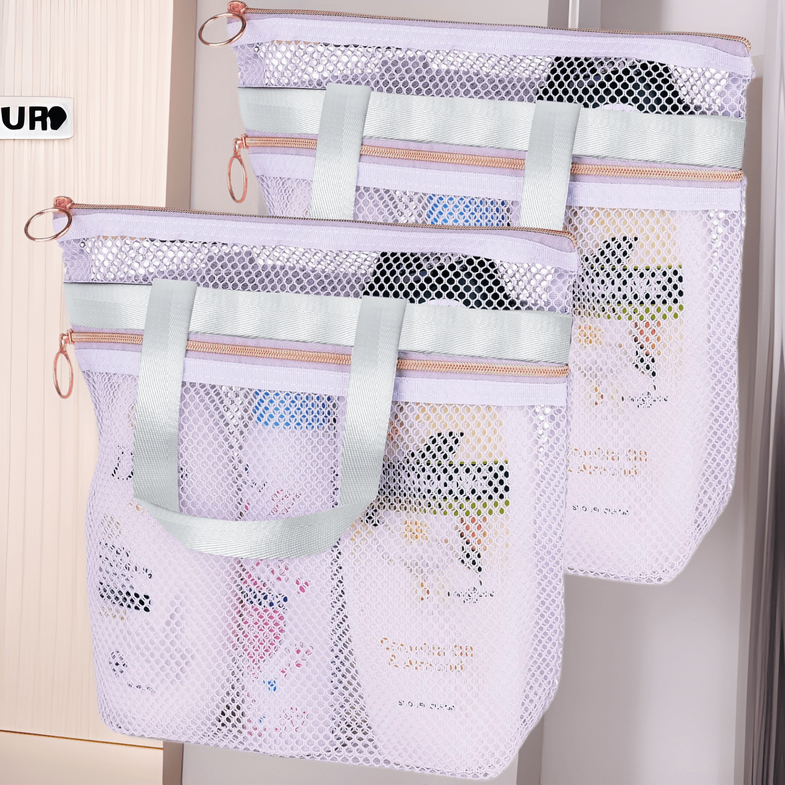 Mesh Shower Caddy Portable 10.2x9.9'' Shower Bag With Zipper & 2 Pockets. Shower Tote Ideal For Gym, Travel, Camp, Beach