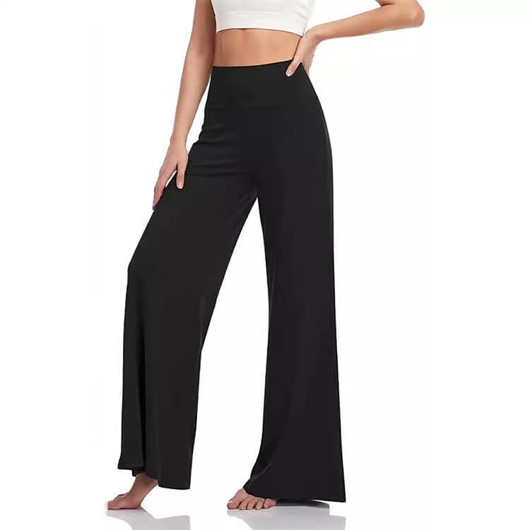 Women's High Waisted Wide Leg Pants - Stretchy Flowy Trousers For Work & Casual, Straight Leg Lounge Pants (Black/Burgundy/Navy/Gray)