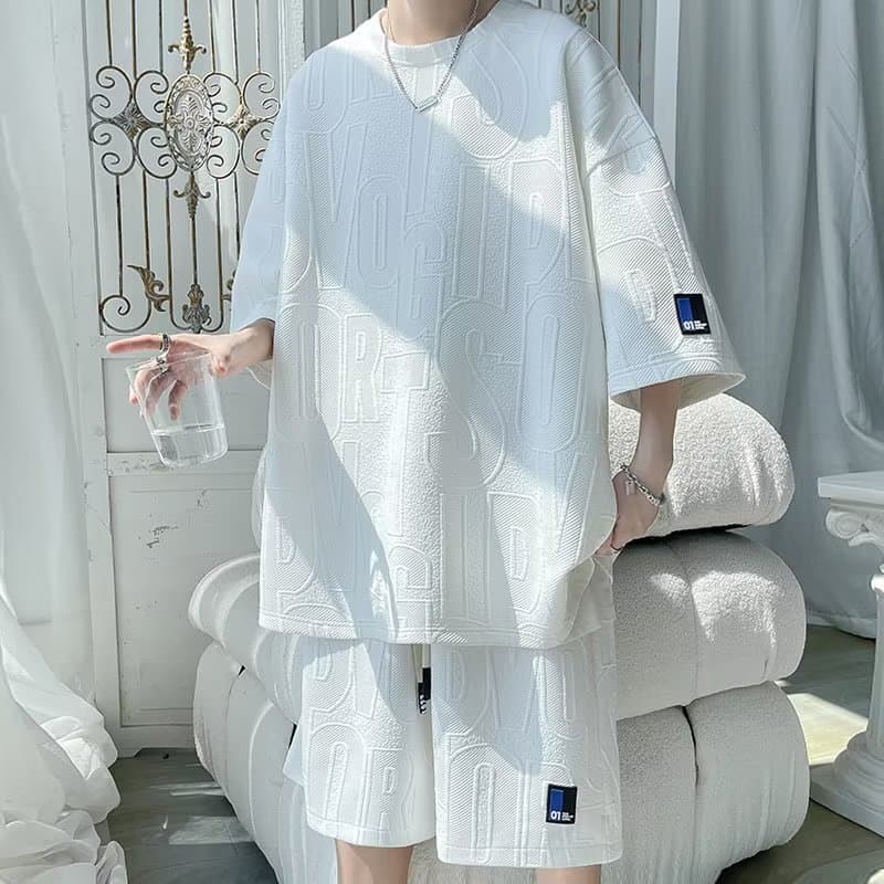Teenage Clothing Waffle casual suit sports short-sleeved shorts with a set of T-shirt tops