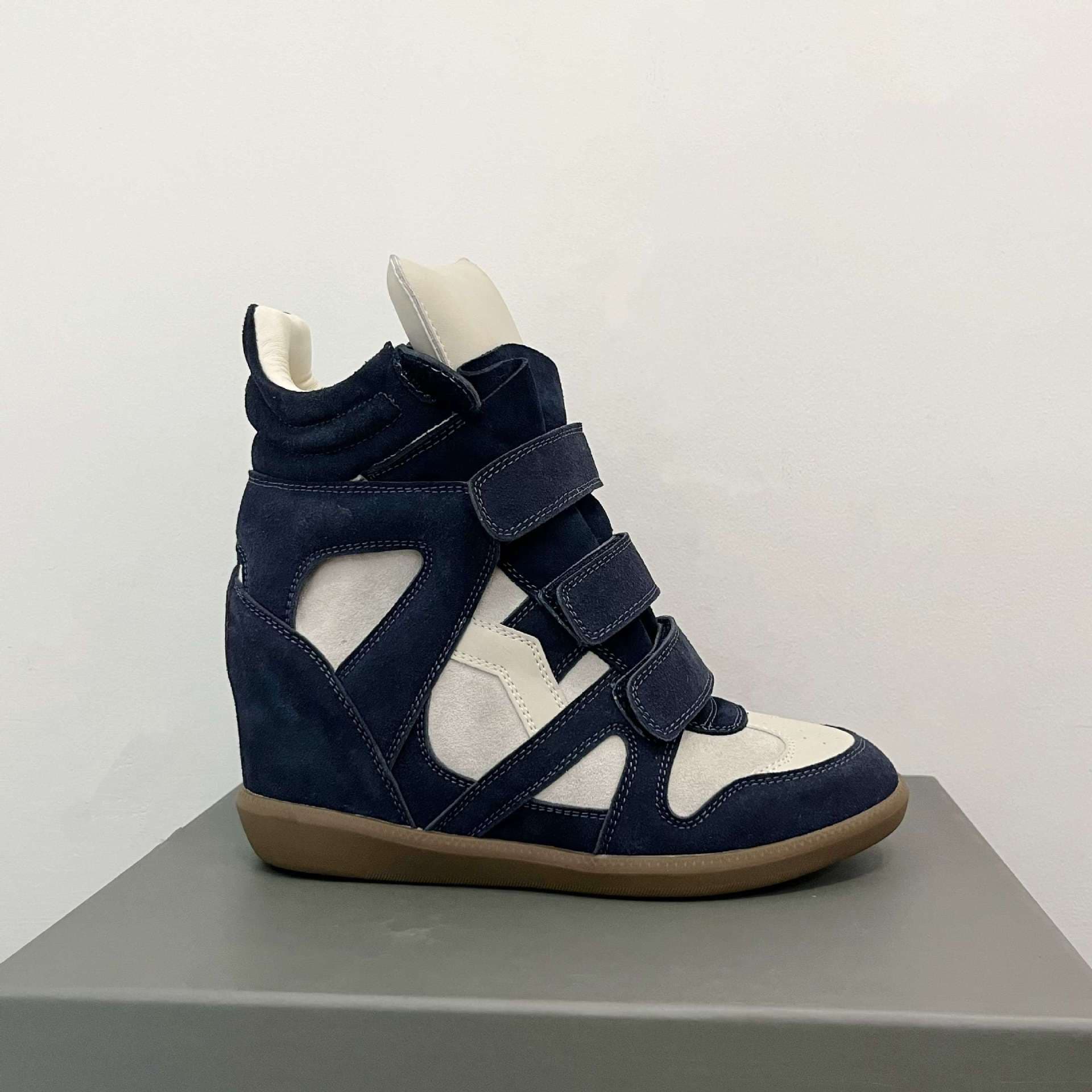 Baskets montantes pour femmes, color block, fermeture velcro, semelle épaisse, chaussures décontractées polyvalentes pour le printemps