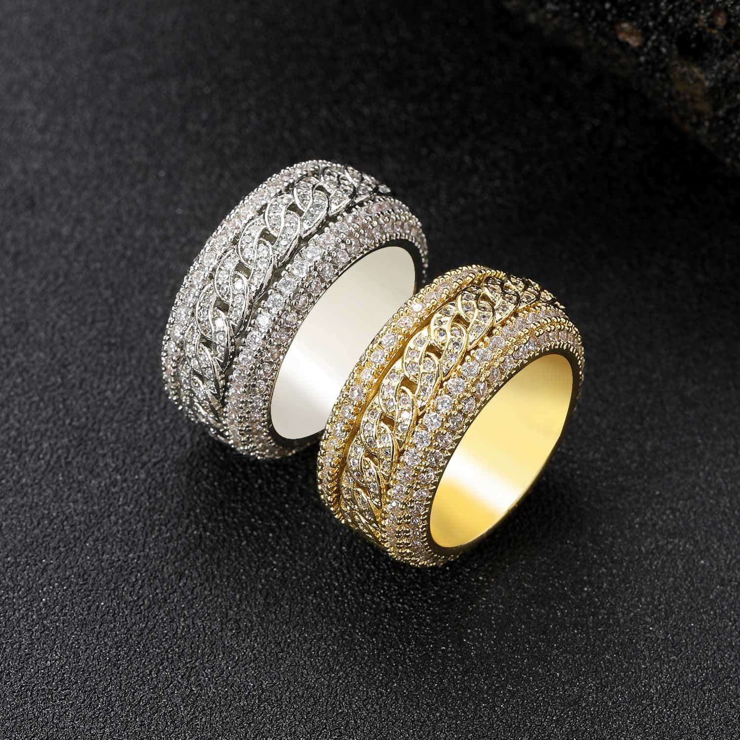 European And American Foreign Trade Hot-Selling Rotating Ring For Men Hip-Hop Real Gold Electroplated Copper Inlaid With