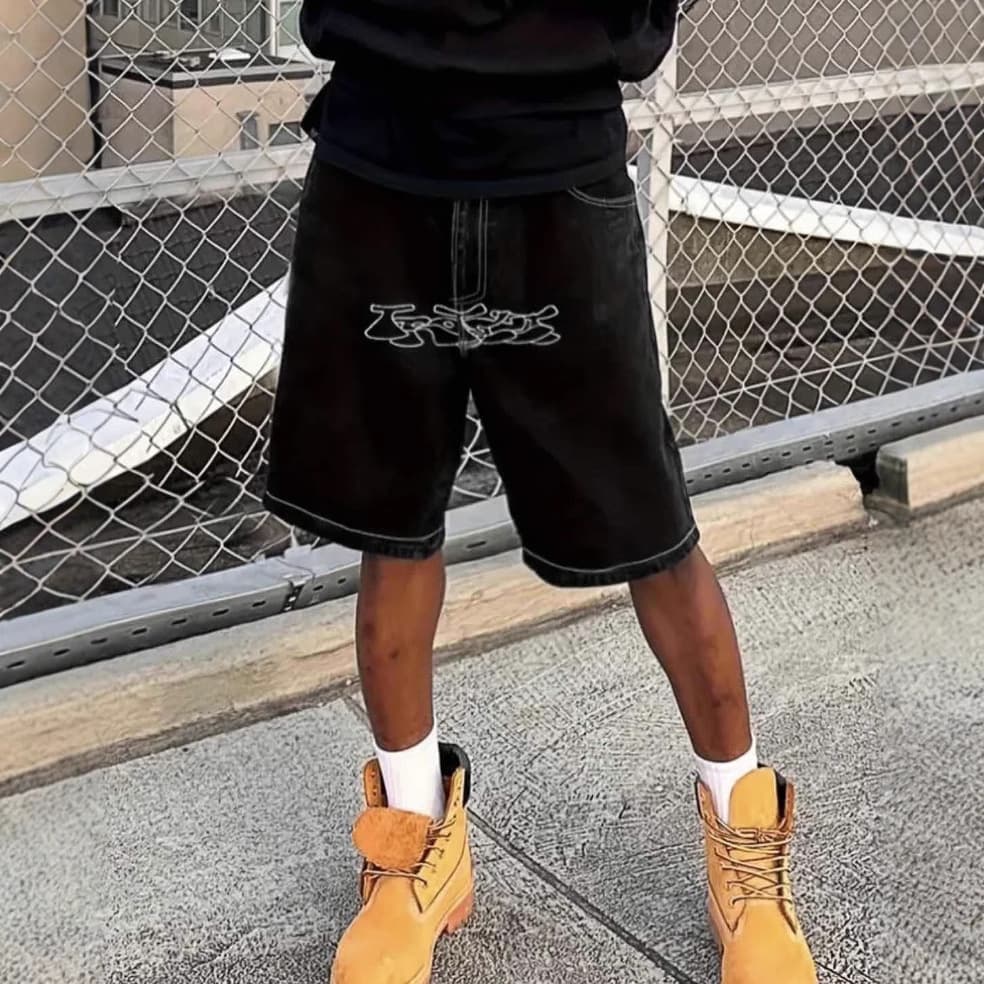Men's Clothing High Street Casual Shorts Y2K Retro Hip Hop Letters Embroidered Jorts Denim Shorts