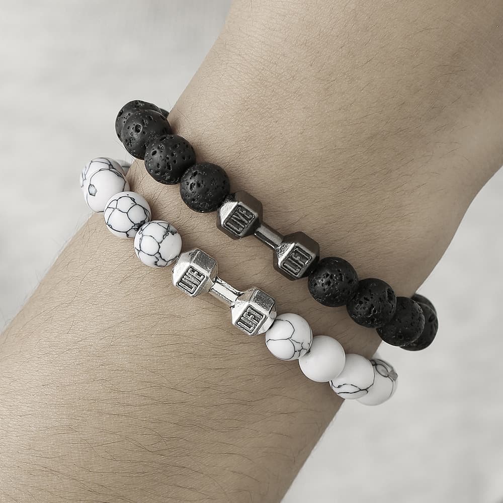 New Bead Bracelet, Volcanic Stone, White Turquoise, Dumbbell Bracelet, Jewelry, Couple Bracelet, Women's Bracelet