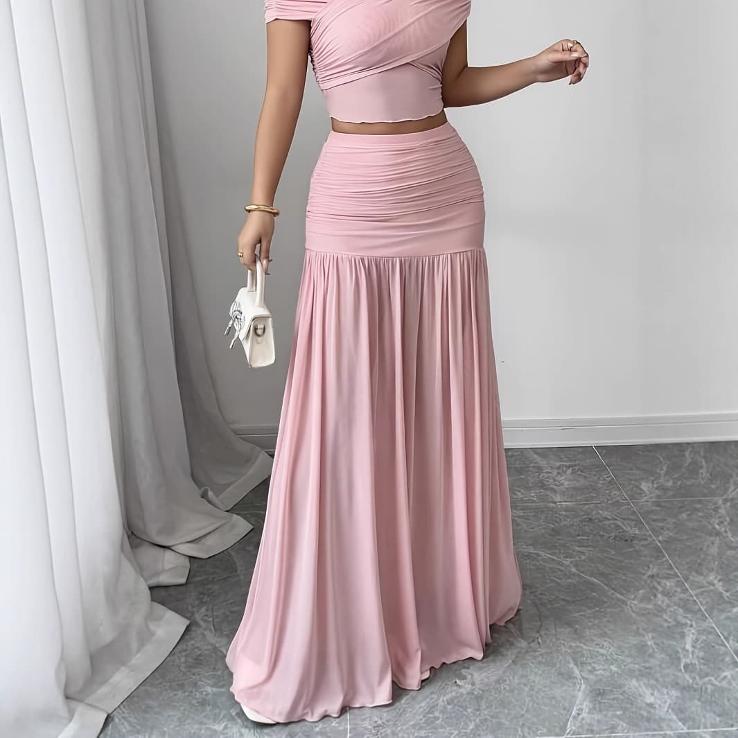 Women's Clothing Summer New Arrival Women's Elegant Solid Color Pleated Long Skirt