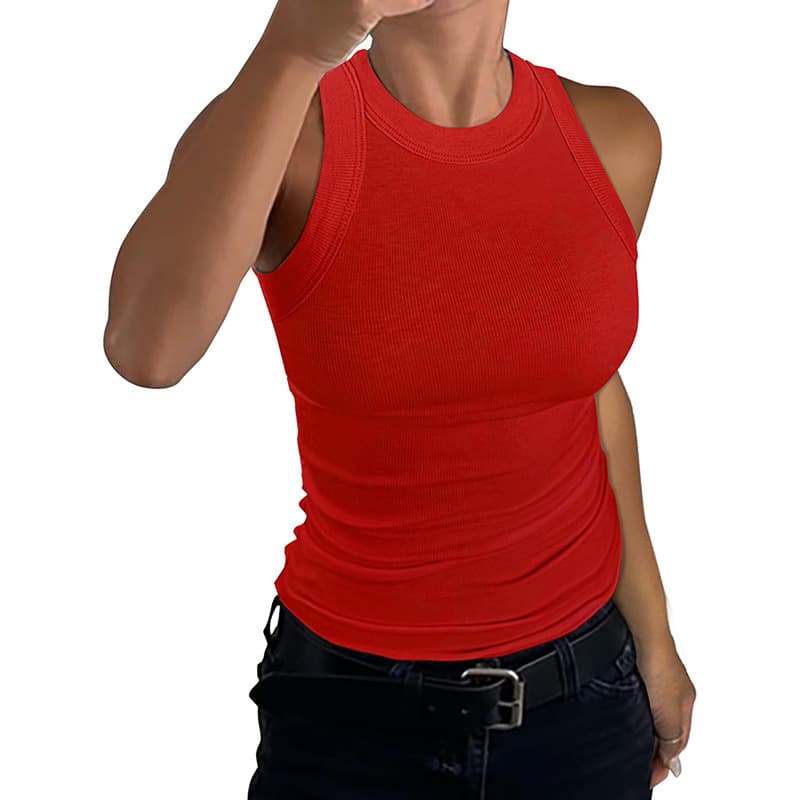 Women's Clothing Summer Women's Ribbed Small Vest Round Neck Slim Fit Shaped Women's Vest