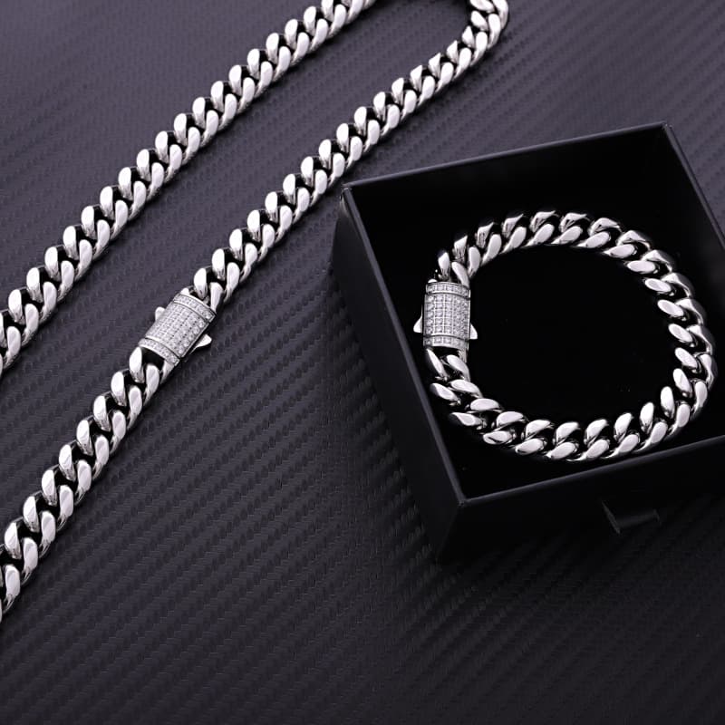 Unisex Titanium Steel Hip Hop Chunky Chain Necklace Versatile Trendy Stainless Steel Cuban Set Accessory