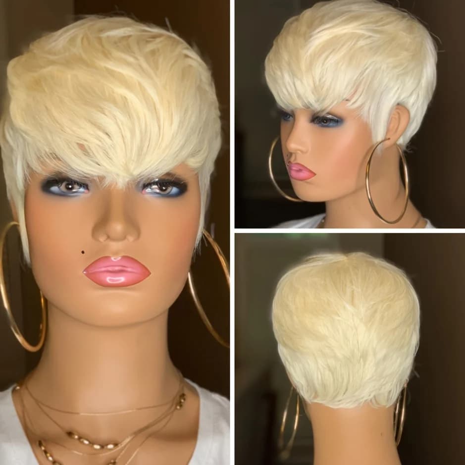 613 Honey Blonde Short Straight Bob Human Hair Wig With Bangs For Women