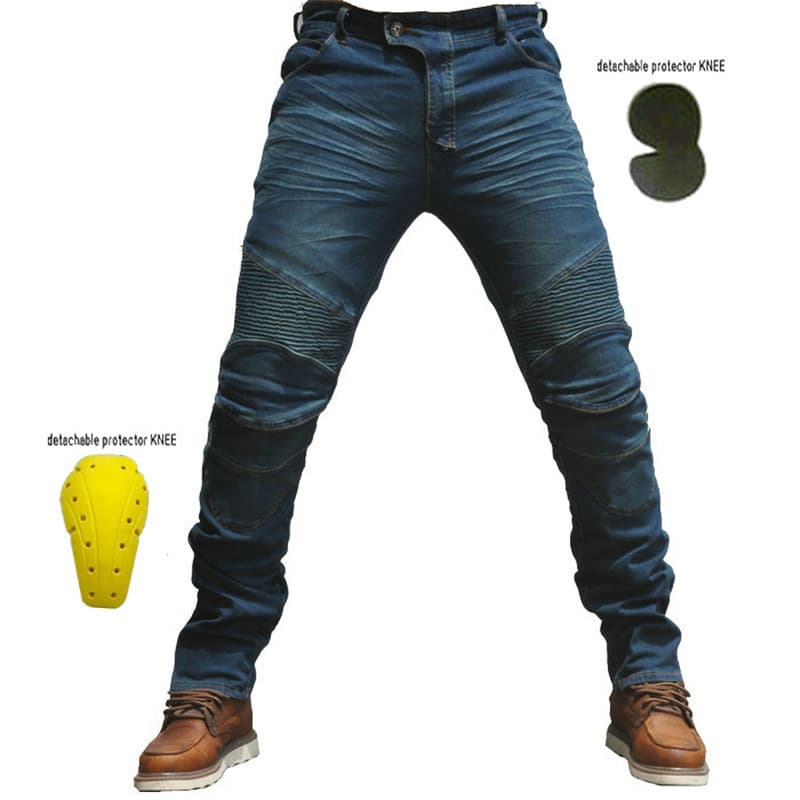 Spring Motorcycle Riding Jeans For Men – Straight-Leg Stretch Denim Pants With Knee Protection & Breathable Cotton-Spandex Blend (ATM-2, Blue/Black)​