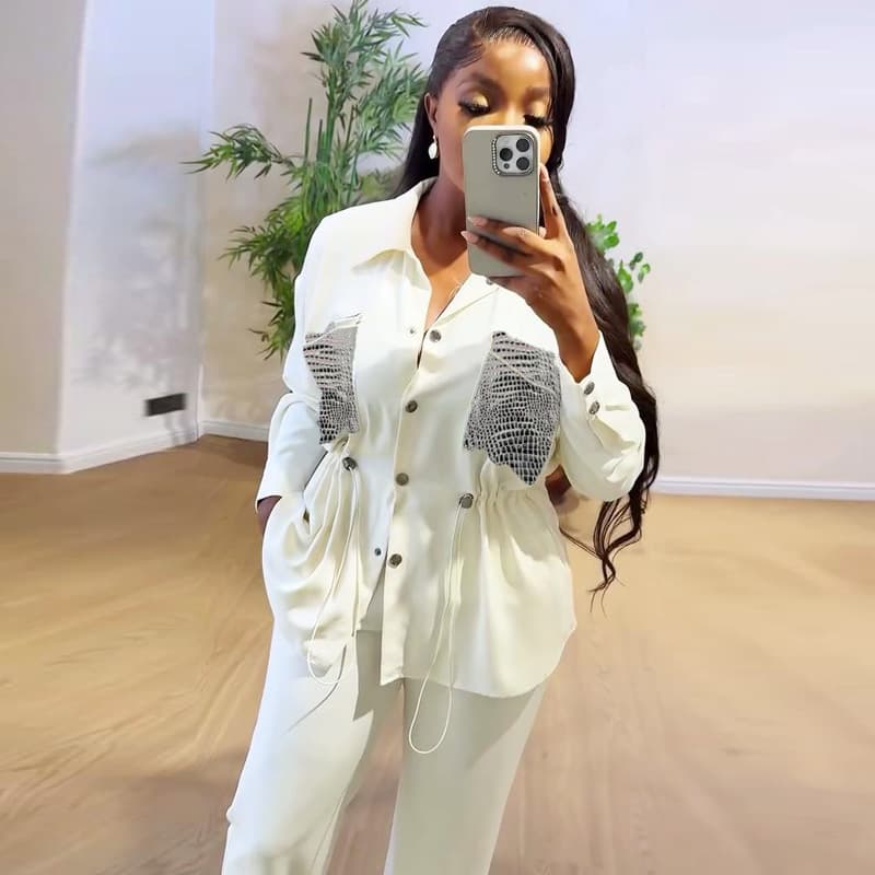 Women’s Clothing Suits For Women Temperament Waist Shirt Long Sleeved Cardigan Trousers Two Piece Suit