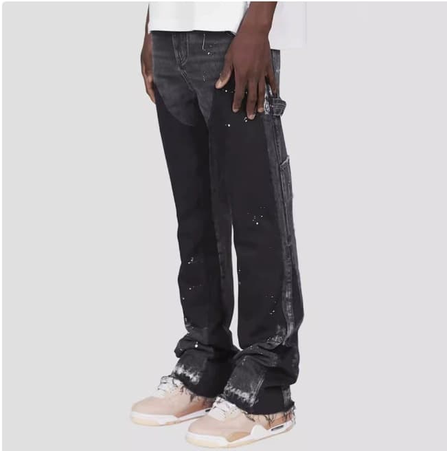 Vêtements pour hommes, mode, polyvalent, vêtements de travail en denim pour hommes, patch élastique, pantalon droit évasé en denim laminé