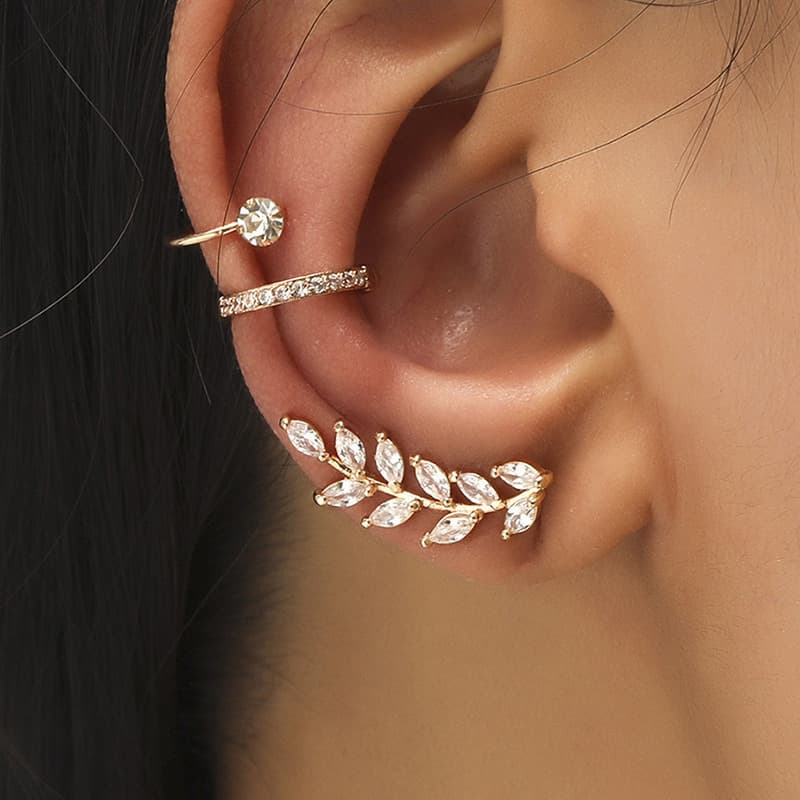 Simple star small diamond ear clip leaf flower sunflower geometric pearl zircon non pierced earring set