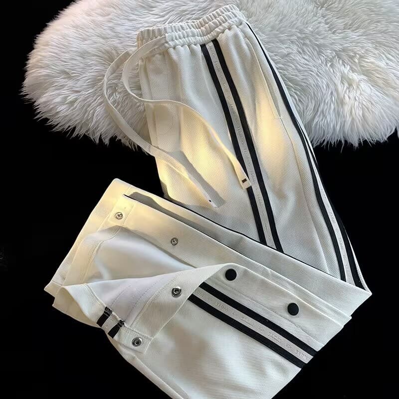 Men's Clothing Pants Men's Summer New Striped Basketball Association Buttoned Split Sports Pants American Retro Straight Wide Leg Casual Trousers