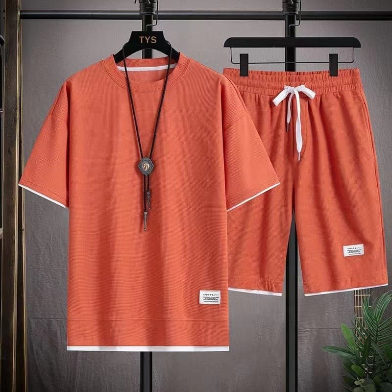 Men's Clothing Men's Two Piece Suit Couple Loose Large Size Five Point Pants Outdoor Casual