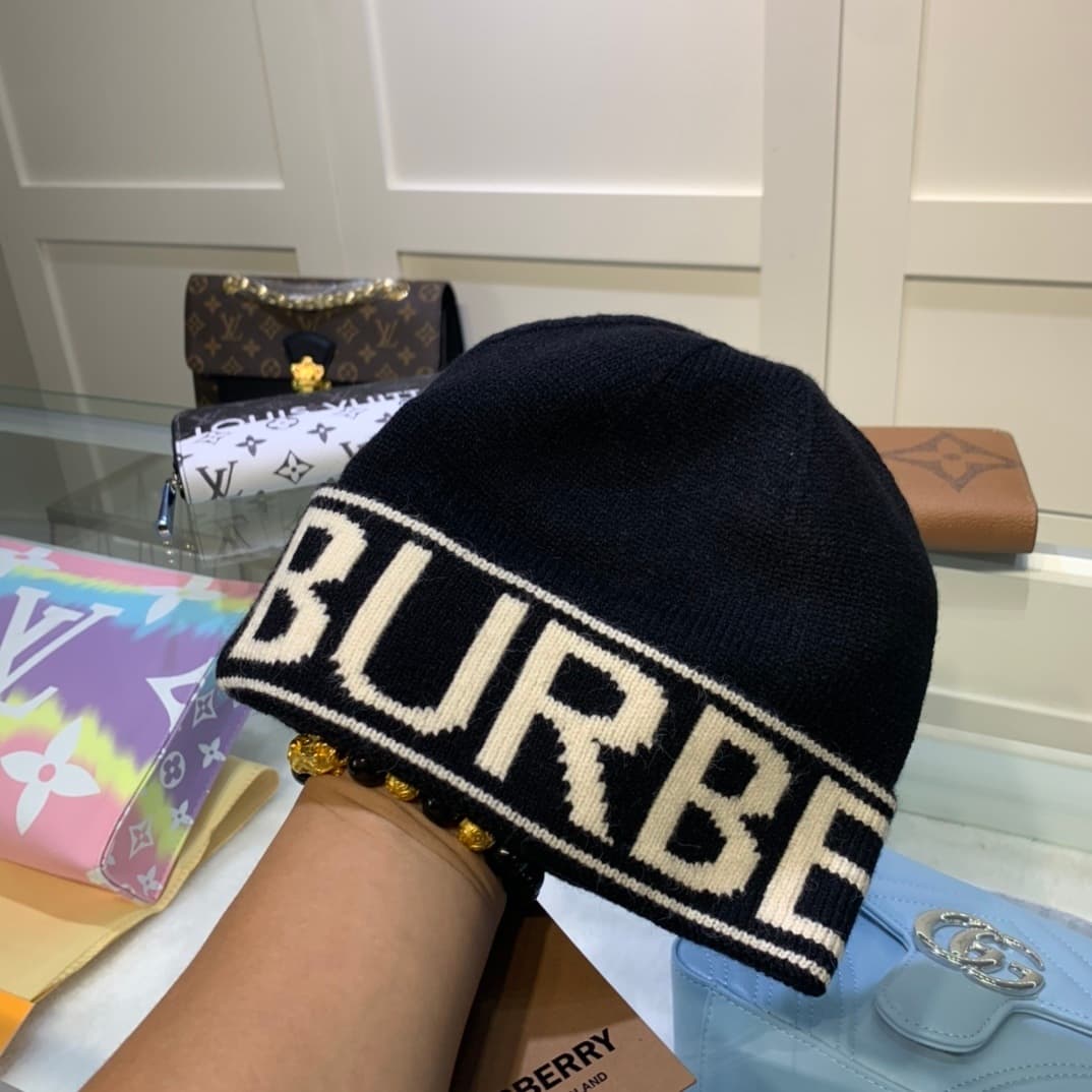 Chapeau Burberry Classic en laine et cachemire de luxe avec motifs brodés, marque de mode urbaine, forme arquée, sans bordure, chaud pour l'automne