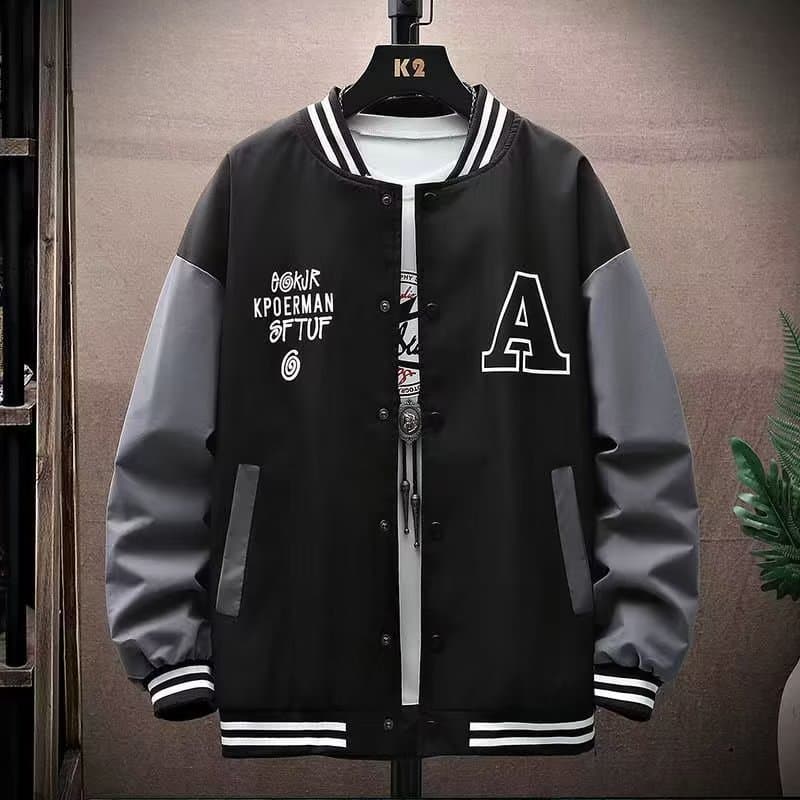 Men's Clothing New autumn youth baseball jacket thin loose handsome trendy color matching student single-breasted long-sleeved coat