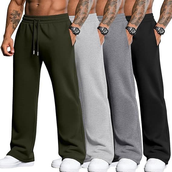 4-Pack Men's Oversized Long Sweatpants For Sports, Jogging, Loose Fit Casual Drawstring Wide Leg Pants
