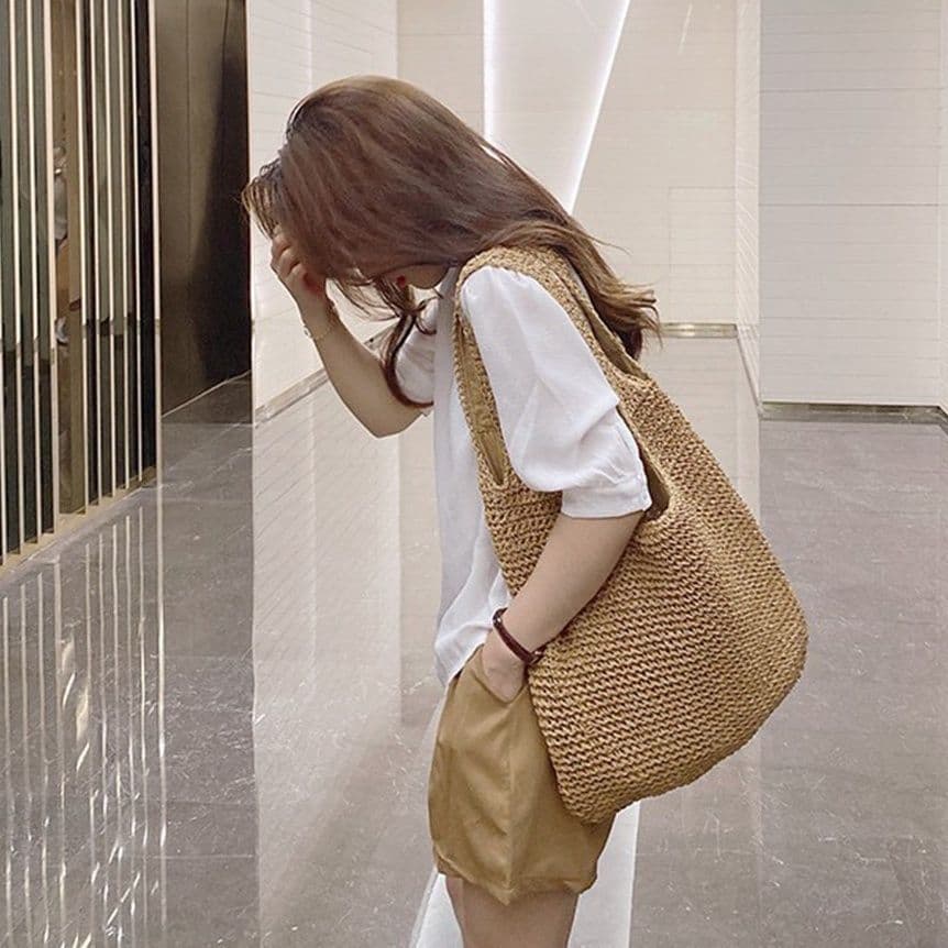 Straw For Women 2025 New Summer Versatile Casual Shoulder Forest Style Handwoven Large Capacity Beach Bag