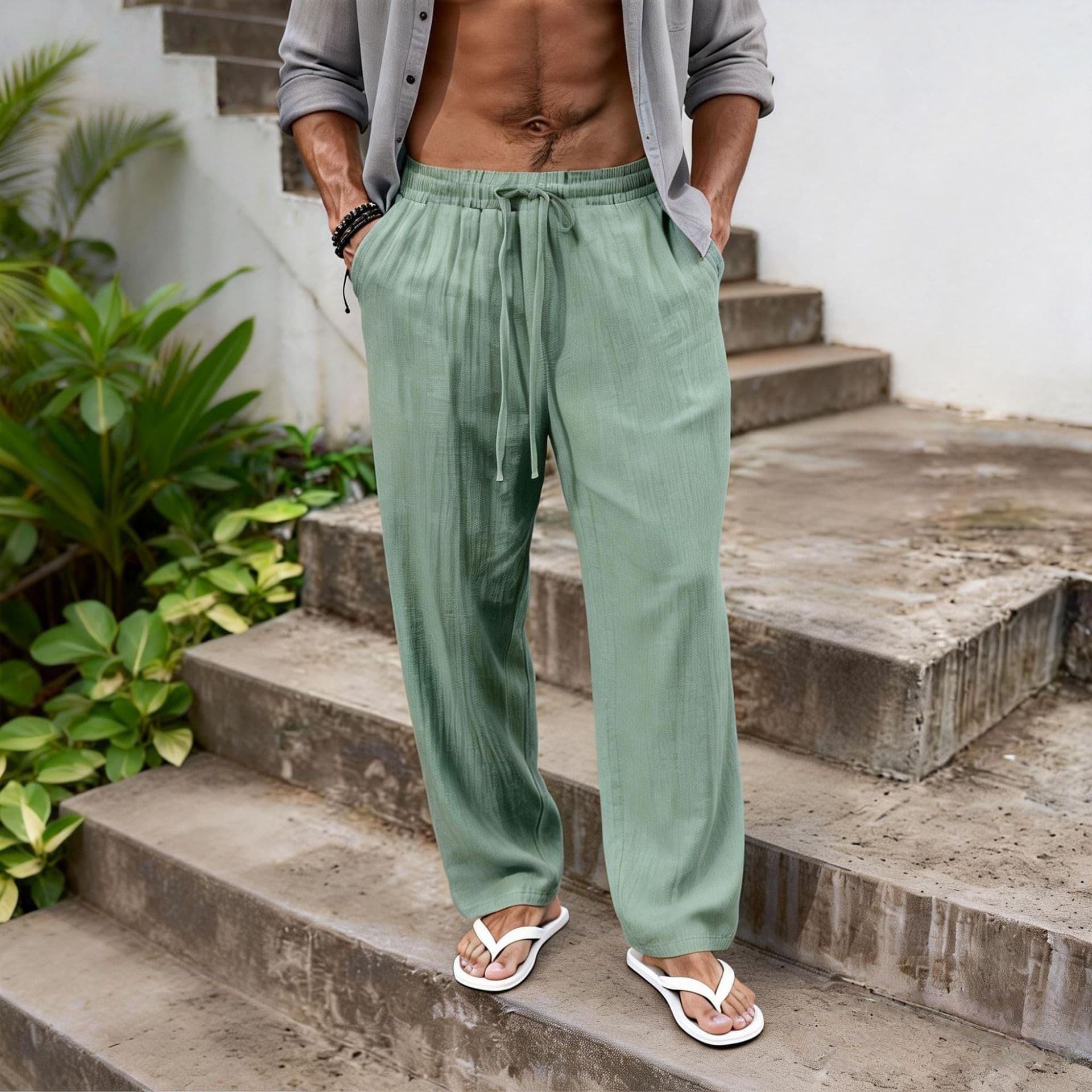 Breathable Linen Cotton Men's Pants – Loose-Fit Casual Straight Leg Trousers For Summer (S-5xl, 10 Colors)​