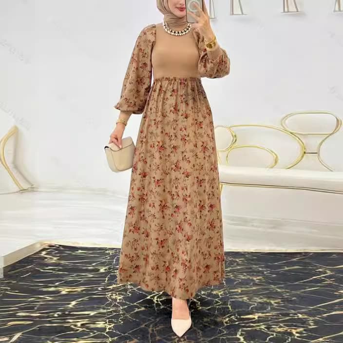 Women's Clothing Ladies Knitted Flower Print Fashion Temperament Elegant Dress