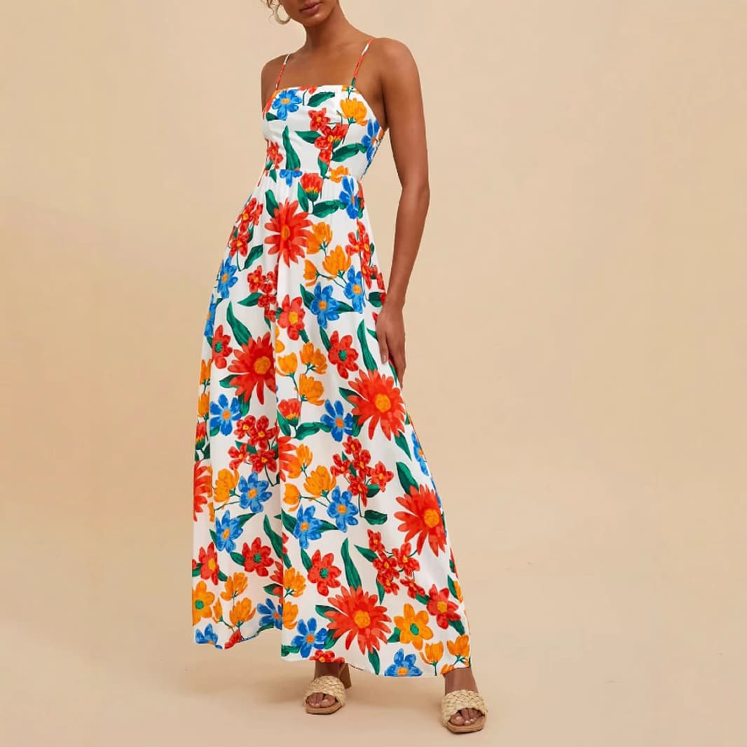 Women's Clothing Suspender Skirt Long Flower Dress Summer Long Skirt