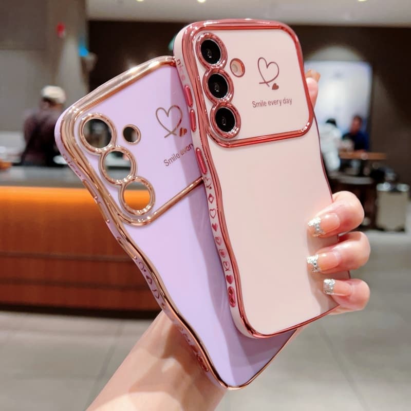 Wave Plating Side Love Heart Phone Case For Samsung Galaxy S26 S25 S24 Ultra S23 S22 A16 A55 Protect Lens Shockproof