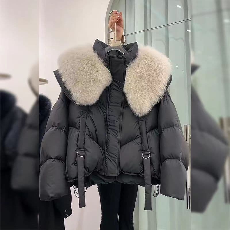 Women's Clothing 2024 winter new style fashionable loose thick cotton coat stylish big fur collar Warm jacket cotton coat small slim women's cotton coat