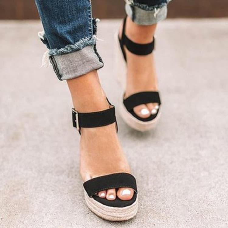 New Summer 2025 Sandals Large 43 Slope Heel Buckle With Open Toe High Heels Women's Shoes