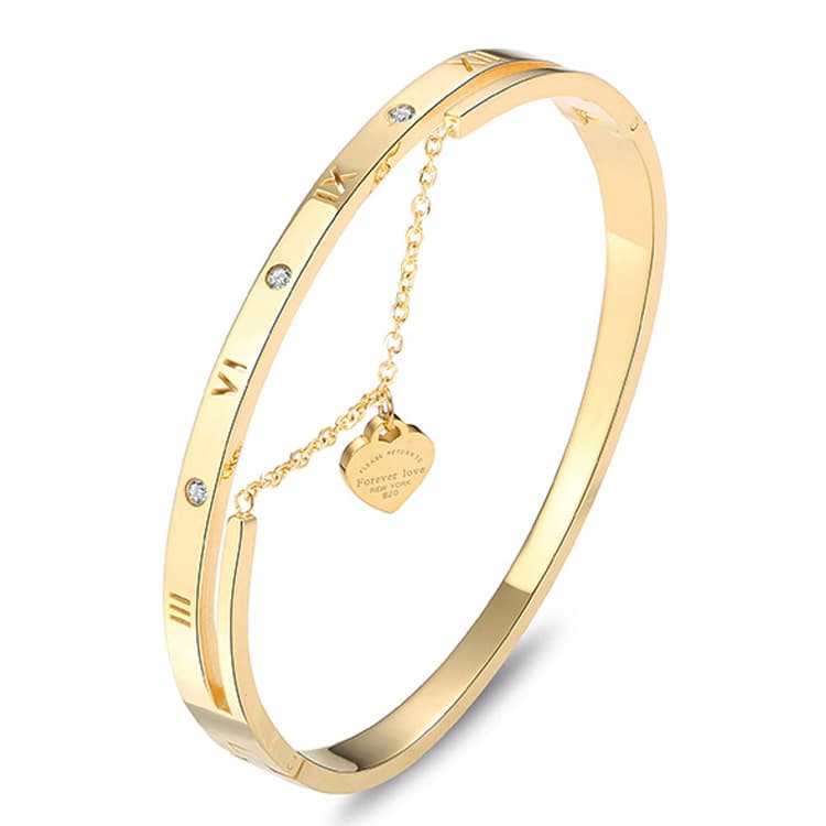 Women's Jewelry Fashion Ladies Titanium Steel Bracelet Roman Numeral Love Pendant Temperament Versatile Bracelet Popular Jewelry