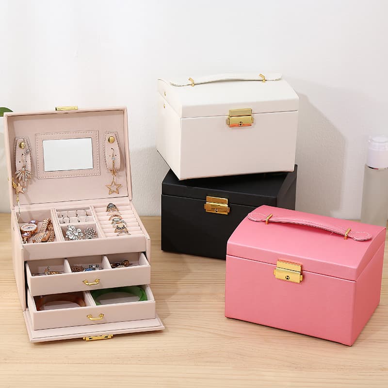 Elegant 3-Tier PU Leather Jewelry Box With Dual Drawers - Princess-Style Jewelry Organizer For Necklaces, Rings & Earrings​