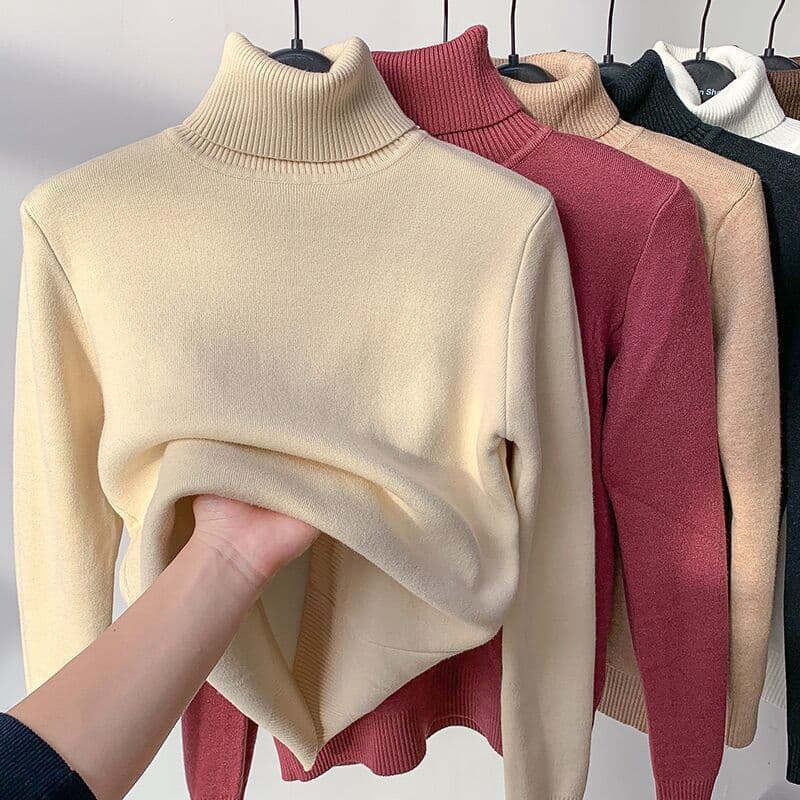 Women's High Neck Fleece Sweater - Winter Warm Tops, Thickened All-in-One Thermal Shirt For Autumn & Winter (Plum/Black/Dark Blue)