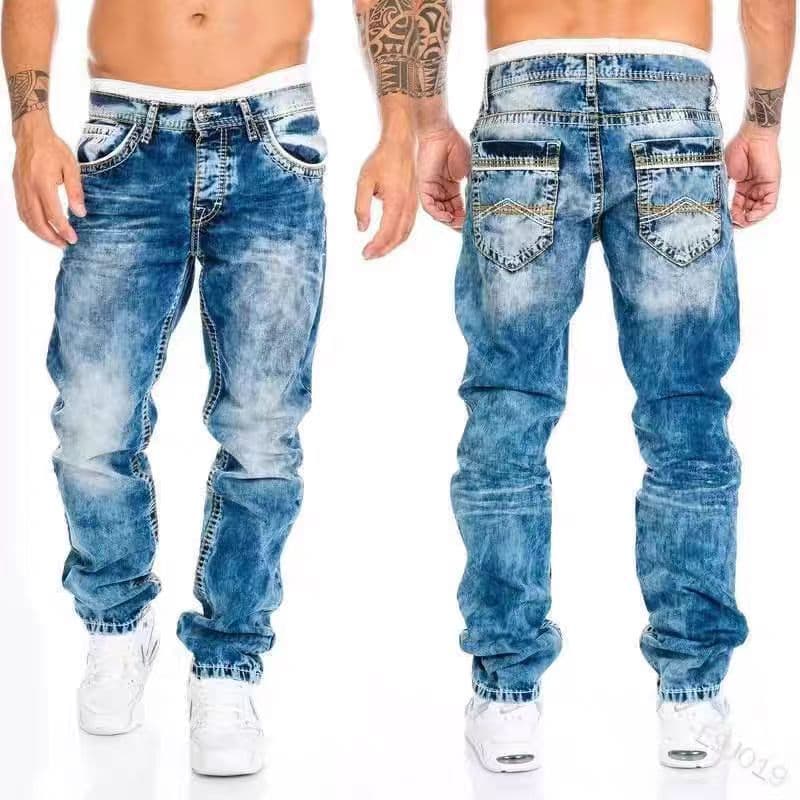 Cross-border Supply Of New Trendy Fashion Jeans From Europe And America, Casual Distressed Straight-leg Pants, Hip-hop