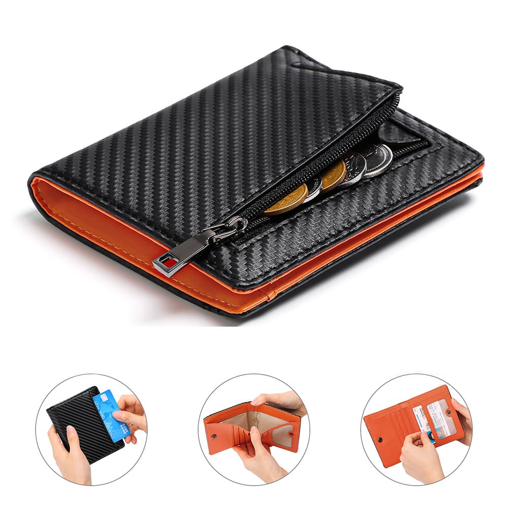 Men's Wallet Carbon Fiber Leather Wallet Men's High Quality Anti-theft Brush Wallet Cowhide Coin Purse