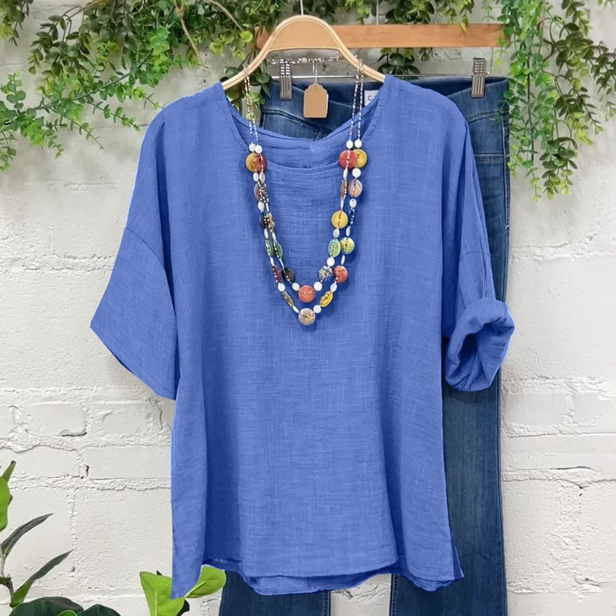 Women's Clothing Casual Split Cotton And Linen Tops And Blouses