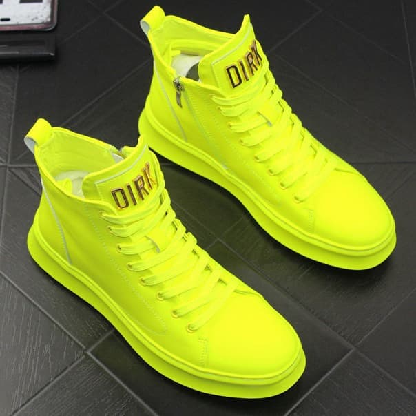Men's Shoes Four Seasons Trendy Shoes Patent Leather Bright Leather Sneakers Boys High Top Casual Shoes 2024 New Fluorescent Green Gold Silver White
