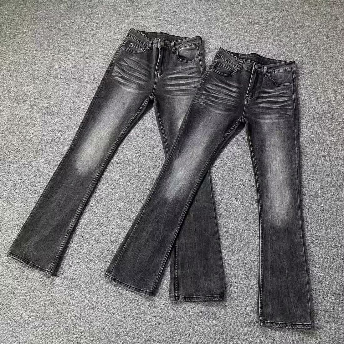 Vintage Distressed Black & Gray Flared Jeans For Men – Retro Washed Denim With Textured Finish (S-3XL, Standard Fit, Machine Washable)
