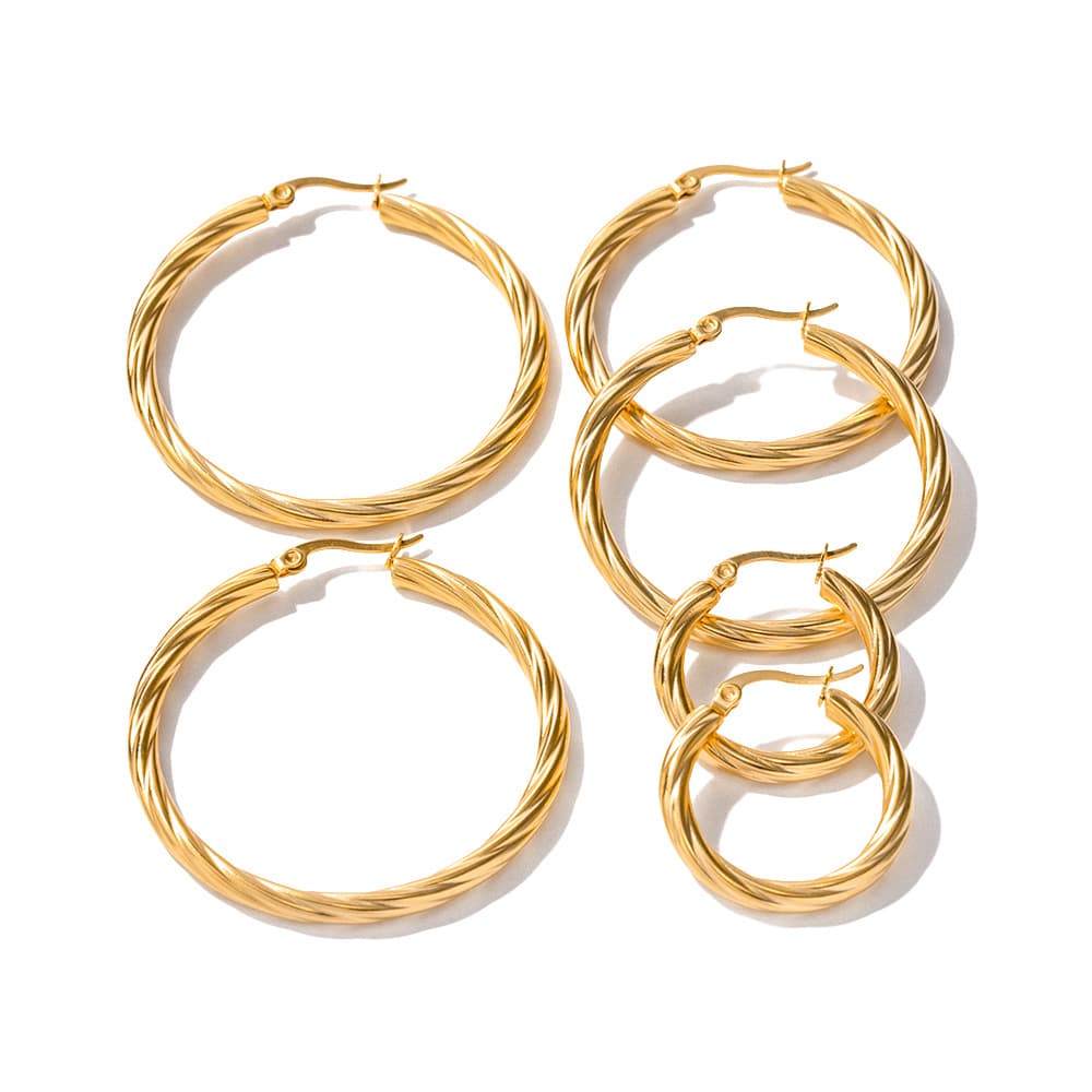 Women's Jewelry Fashion K Gold Stainless Steel Cable Wire Pattern Earrings Ins Style Non Fading Titanium Steel Earrings Ladies Earrings