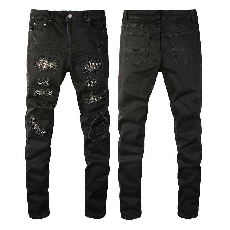 Men's Clothing Casual Versatile Ripped Hot Diamond Skinny Jeans Men's Black Skinny Pants 8565