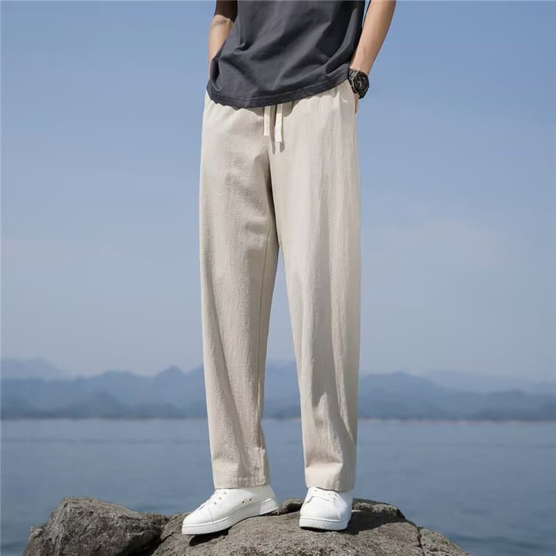 Men's Clothing Linen Trousers Men New Summer Cotton And Linen Trousers Thin Drape Wide Leg Loose Versatile Straight Casual Trousers