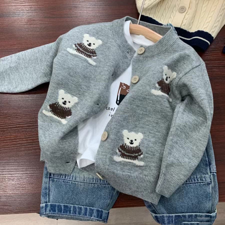 Kid's Clothing children's clothing boy bear knitted cardigan 24 spring new style baby girl fashionable embroidered wool coat