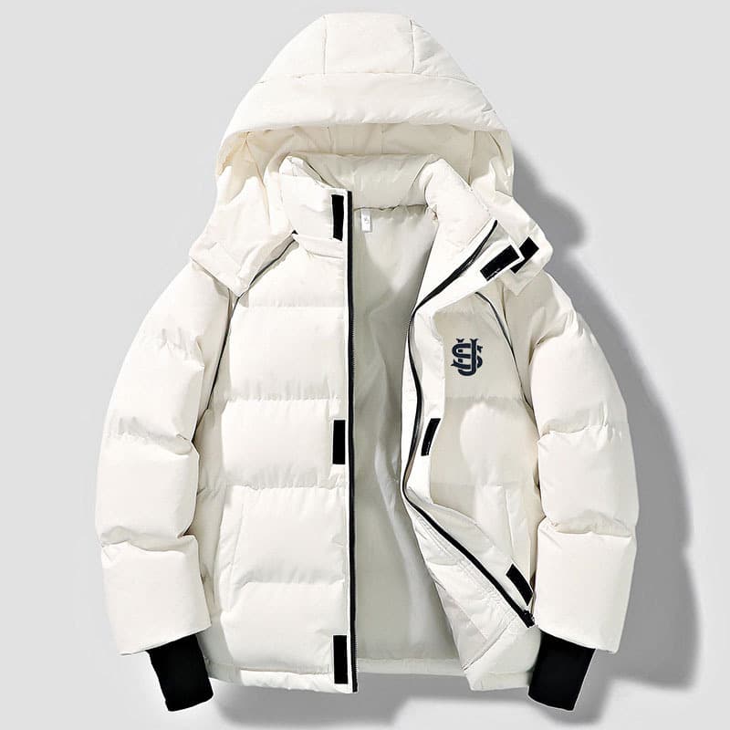 Unisex Retro Puffer Jacket – Oversized Hooded Winter Coat With Quilted Polyester Fill (Black/White)​