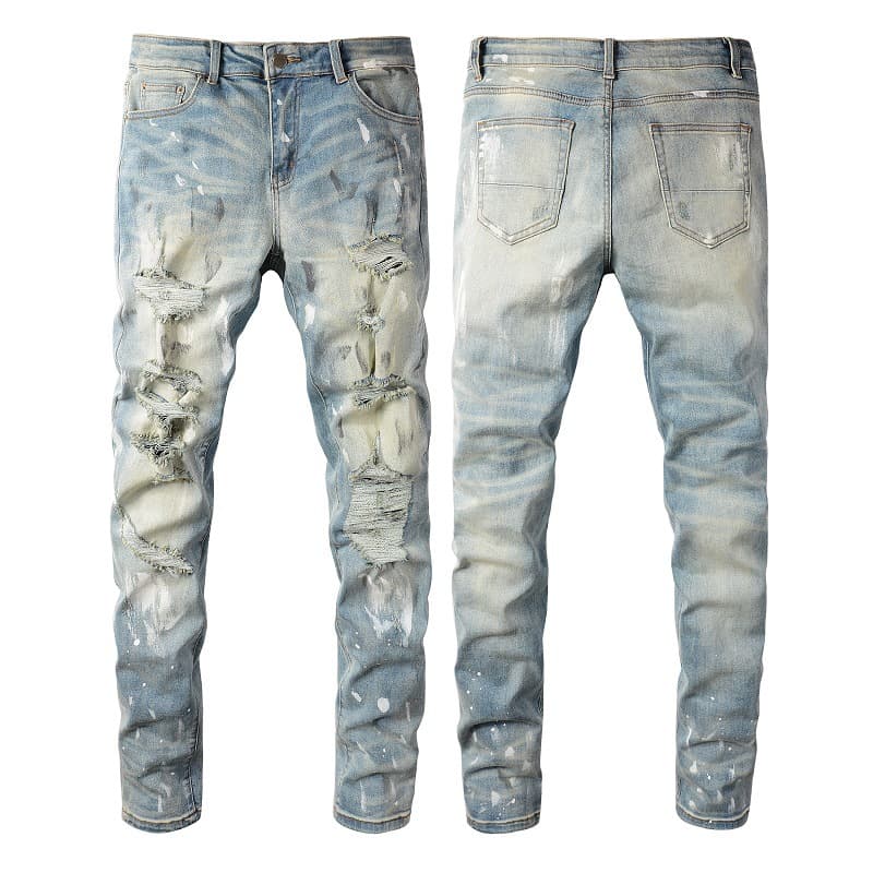 Men's Jeans Trendy Brand Retro Paint Hole Patch Men's Jeans