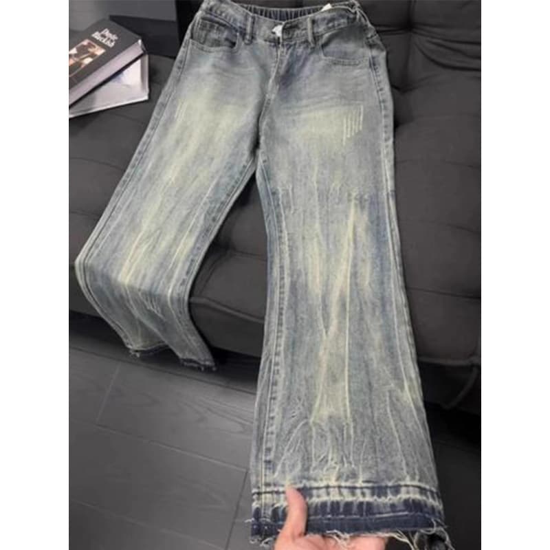 ​​Retro Cat Scratch Jeans For Men – Lightweight Summer Denim, Slim Fit With Flared Straight Leg, High Street Style​​