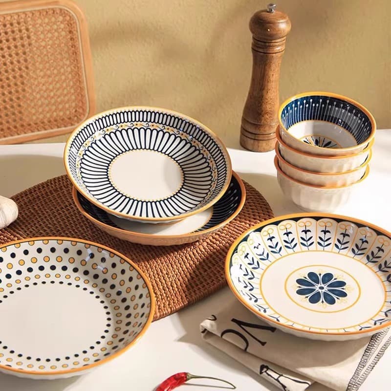 Ceramic Tableware Set High Quality Deep Plate Dishes Bowls For Household Instagram Style Dining Kitchen