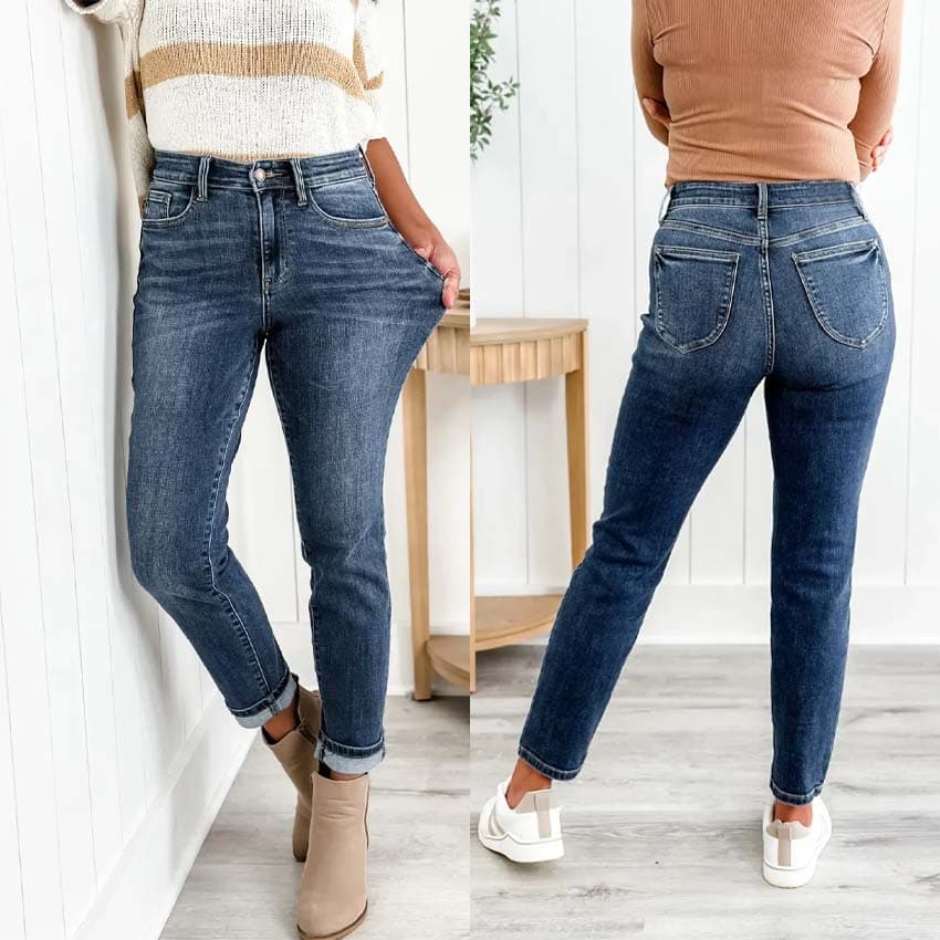 Women’s Clothing fashion jeans slim fit leg high waist slim feet elastic lengthened nine point pants for women