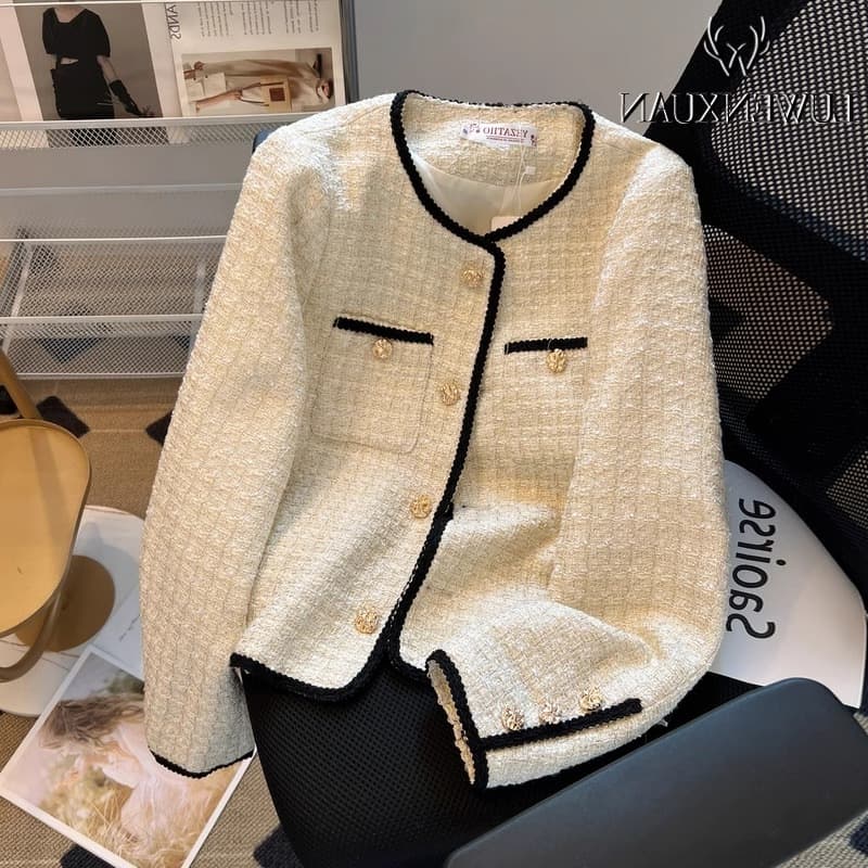 Women's Clothing Jacket for Women Autumn and Winter New Style College Style Celebrity Tweed Cotton Top