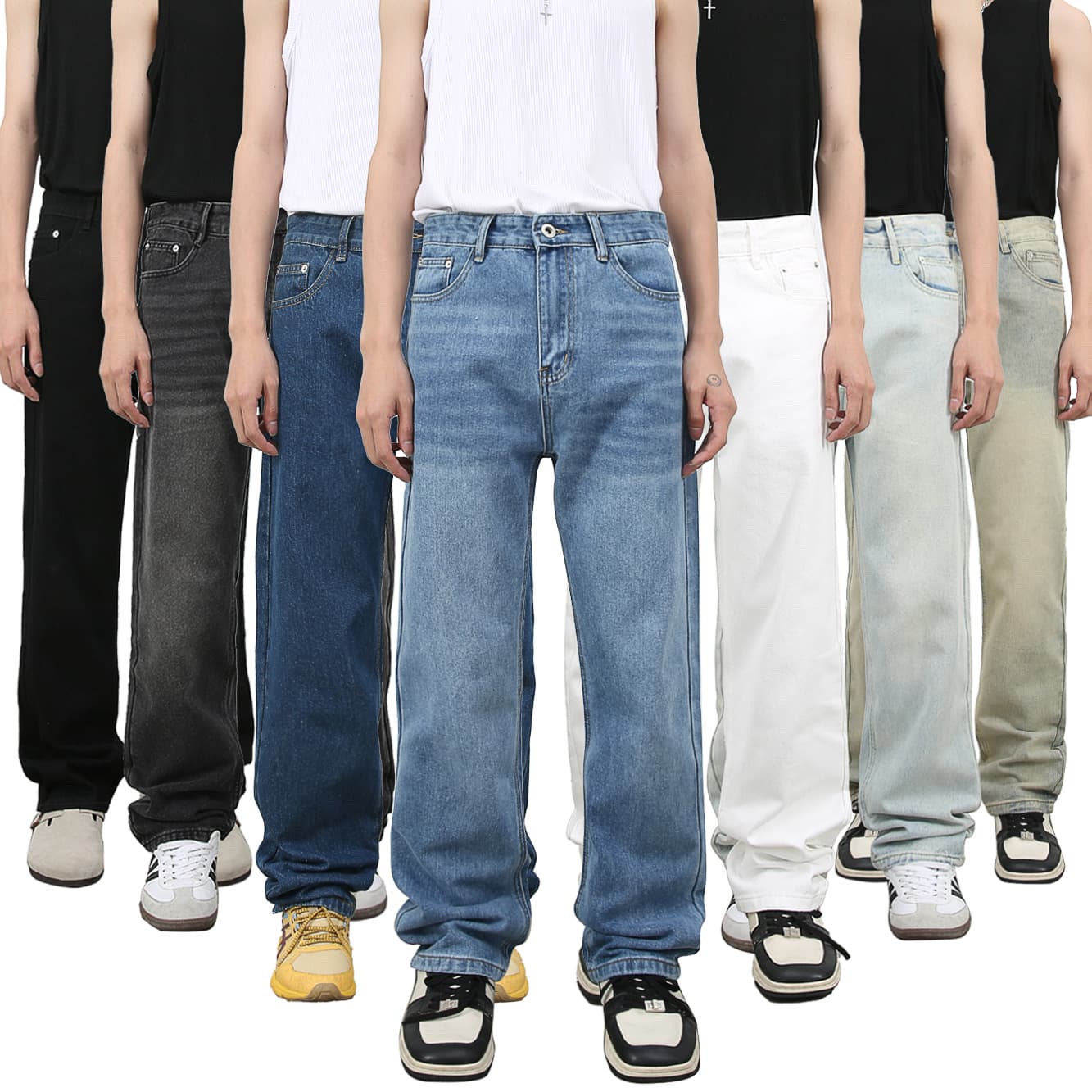 Men's Clothing Multi Color Straight Washed Jeans For Men Loose Straight Wide Leg Versatile Casual Trousers