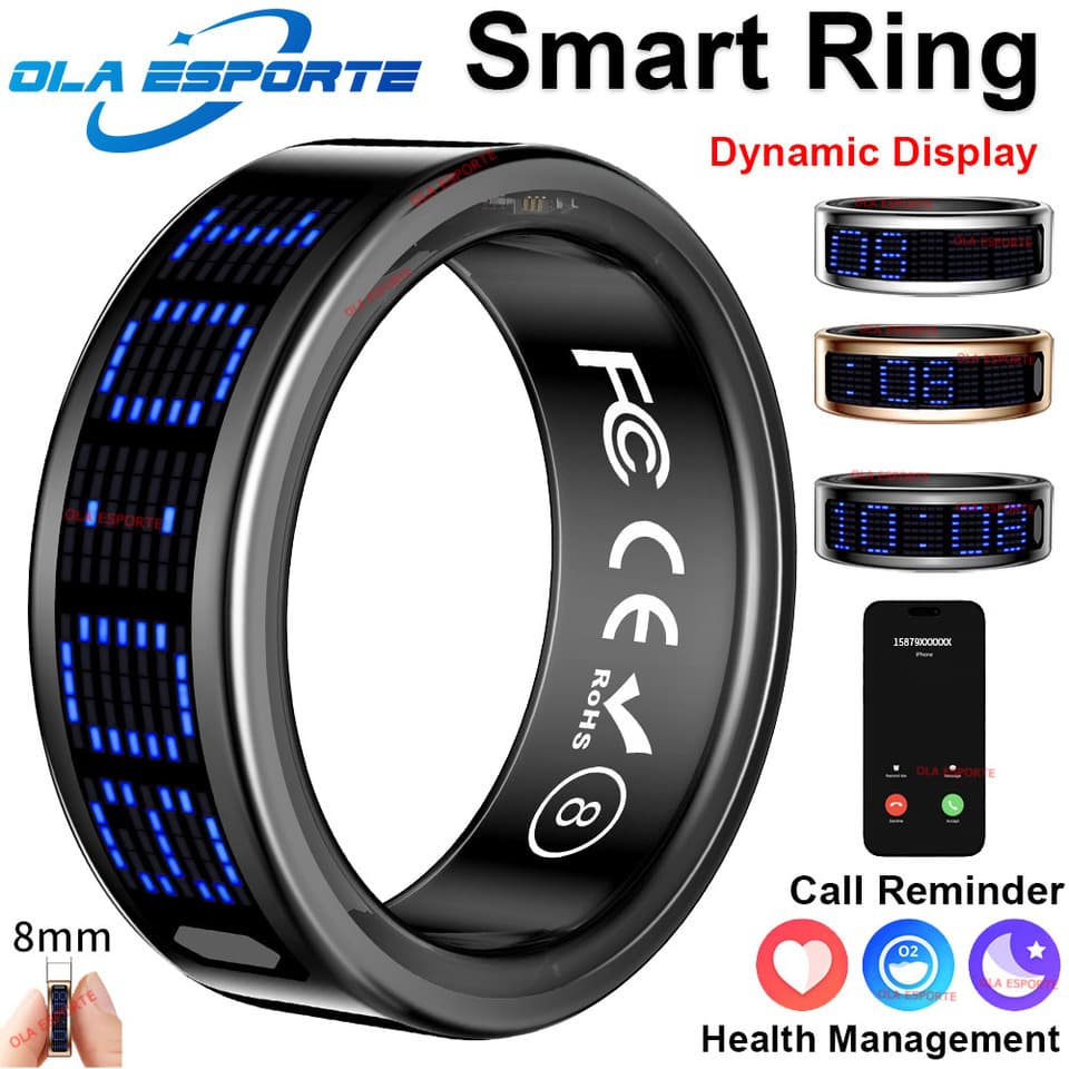 2025 Smart Ring Men Women LED Dynamic Display Screen Heart Rate Blood Oxygen Monitoring 5ATM Waterproof Multi Sports